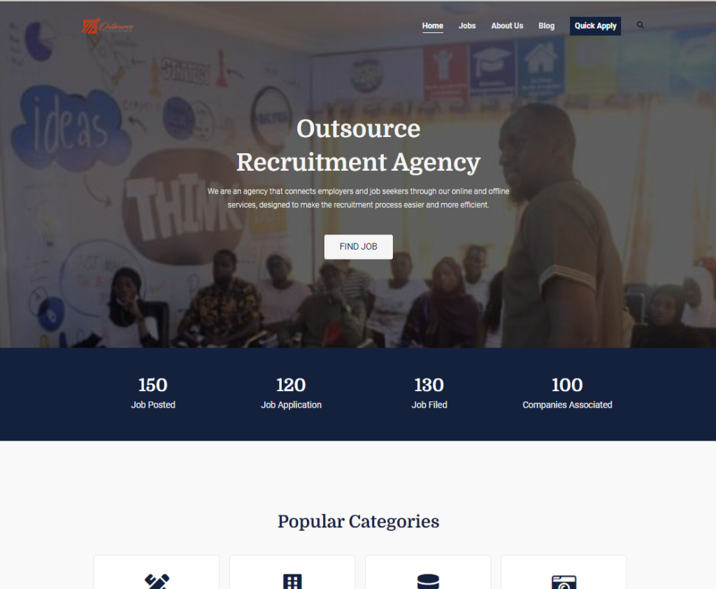 Outsource recruitment agency website screenshot - professional hiring platform by Hexia Consultancy