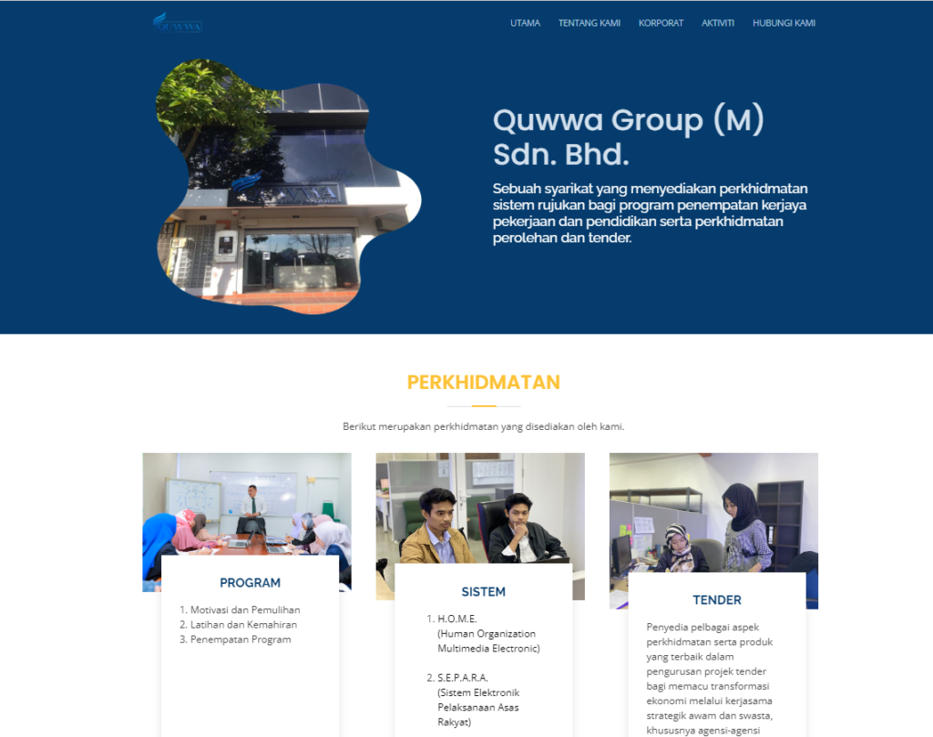 Quwwa Group website screenshot - business services platform built by Hexia Consultancy