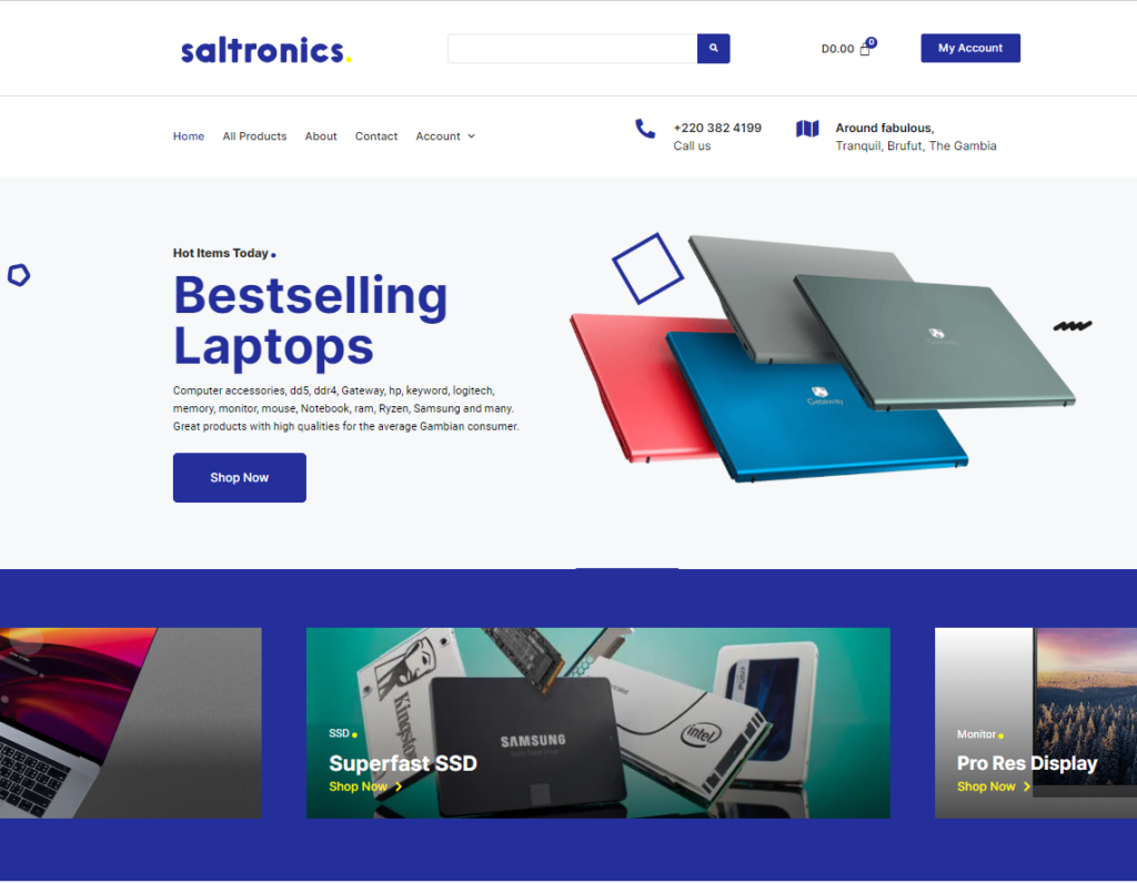Saltronics electronics business website screenshot - e-commerce platform by Hexia Consultancy